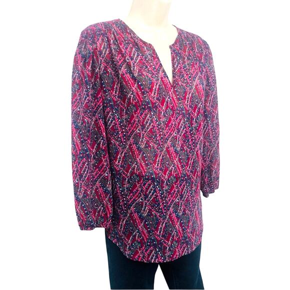 Fun 2 Fun Airy Multi Color Smocked Popover Top Kenmore Split Neck Smocked Yoke - Picture 5 of 16